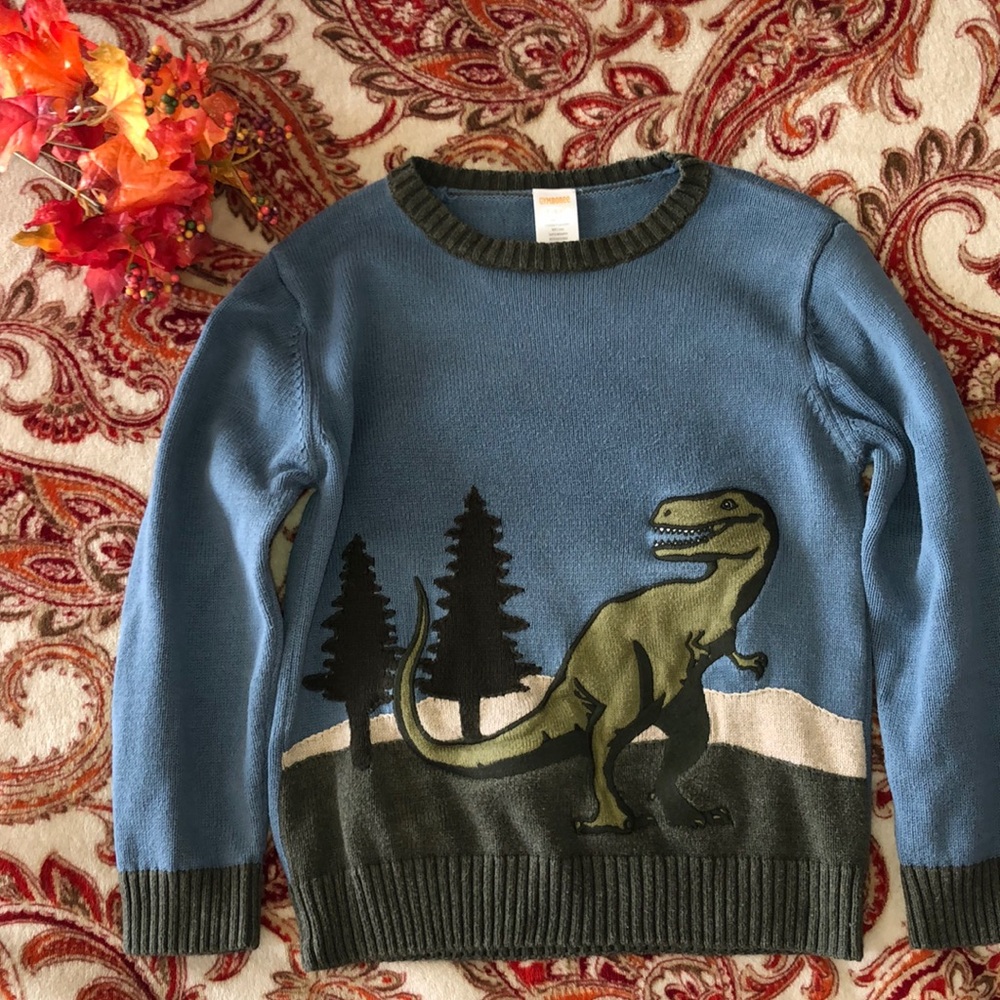 Gymboree Dinosaur Sweater sz 5/6 Boys Blue/Green - Picture 2 of 6